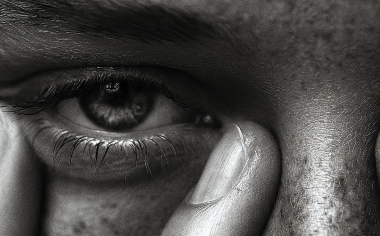 Close-up of an irritated eye due to allergic conjunctivitis